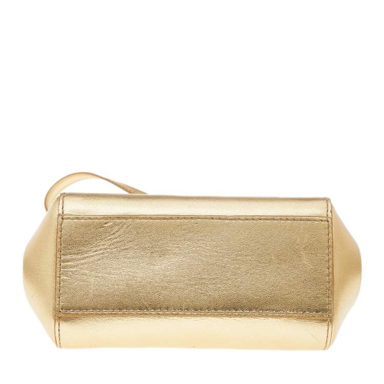 Pre Owned Dolce & Gabbana Metallic Gold Leather Mini Miss Sicily Top Handle Bag