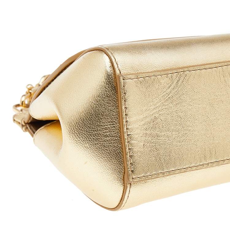 Pre Owned Dolce & Gabbana Metallic Gold Leather Mini Miss Sicily Top Handle Bag
