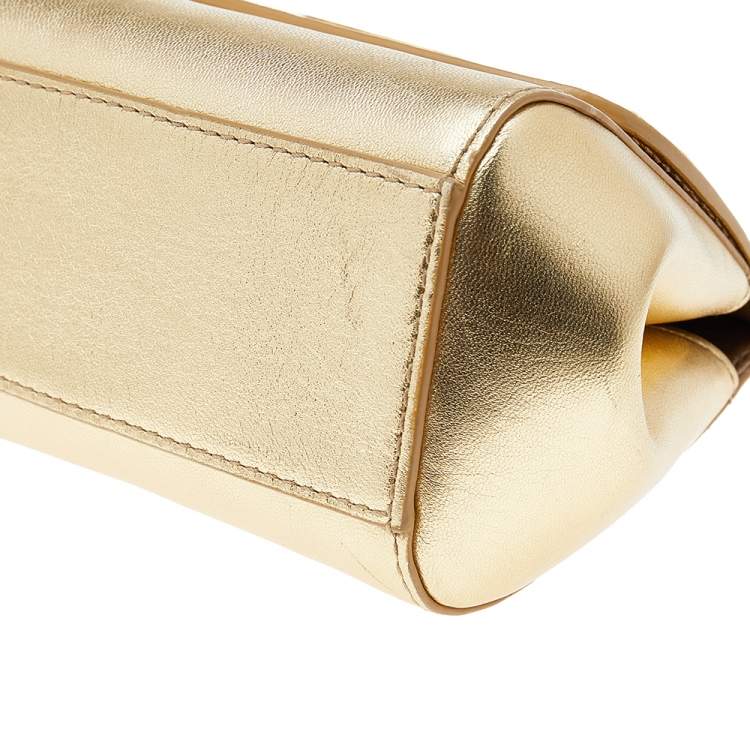 Pre Owned Dolce & Gabbana Metallic Gold Leather Mini Miss Sicily Top Handle Bag