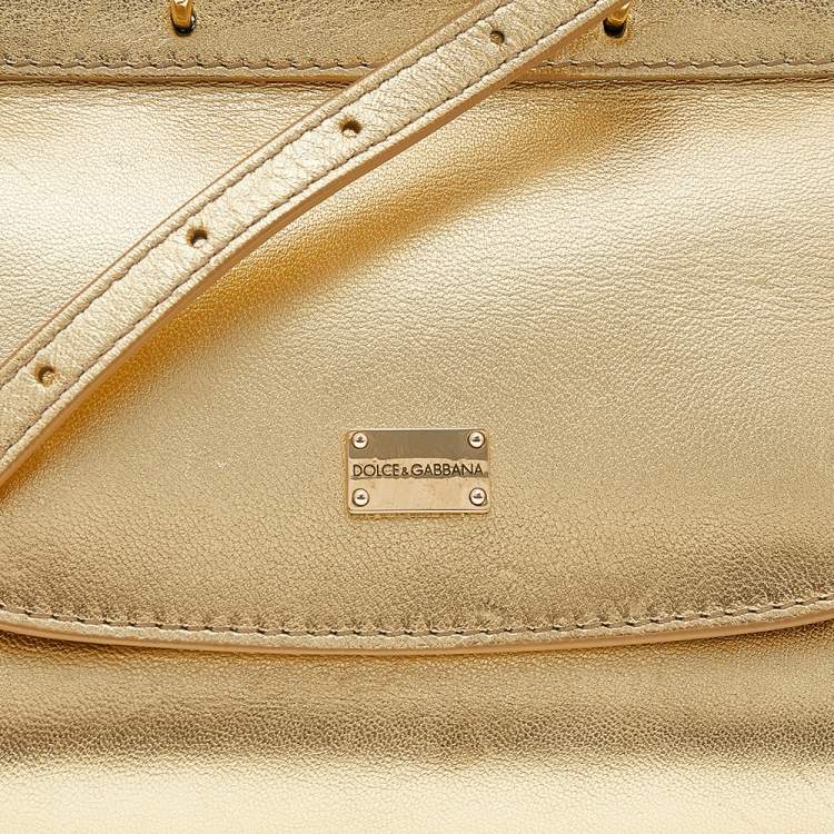 Pre Owned Dolce & Gabbana Metallic Gold Leather Mini Miss Sicily Top Handle Bag