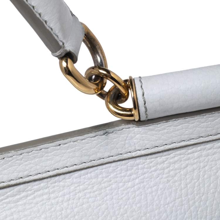 Pre Owned Dolce & Gabbana White Leather Large Miss Sicily Top Handle Bag