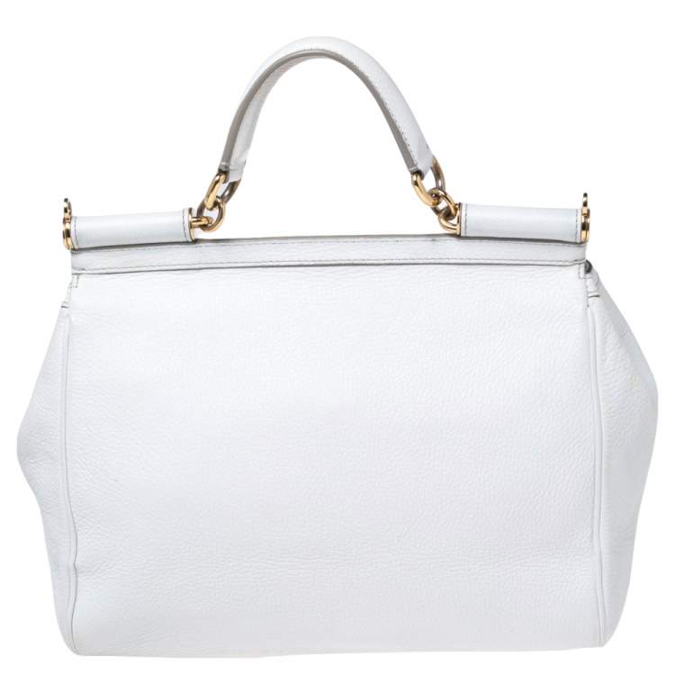 Pre Owned Dolce & Gabbana White Leather Large Miss Sicily Top Handle Bag