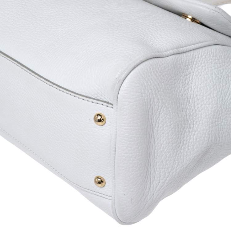 Pre Owned Dolce & Gabbana White Leather Large Miss Sicily Top Handle Bag