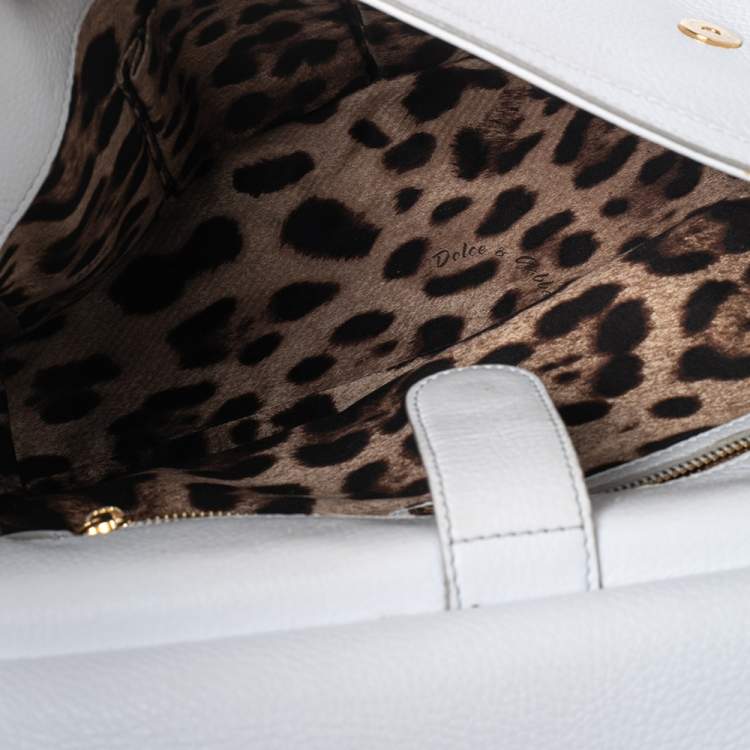 Pre Owned Dolce & Gabbana White Leather Large Miss Sicily Top Handle Bag