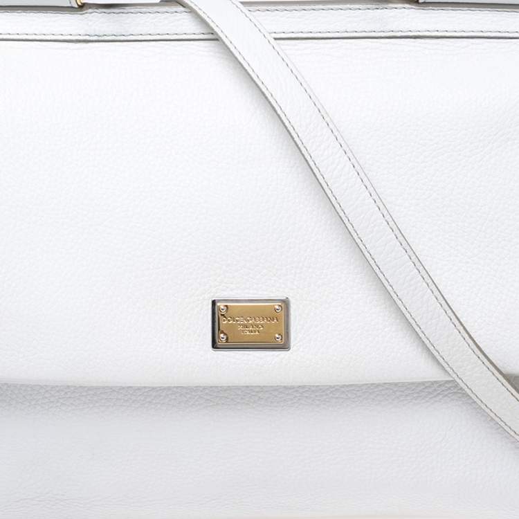 Pre Owned Dolce & Gabbana White Leather Large Miss Sicily Top Handle Bag