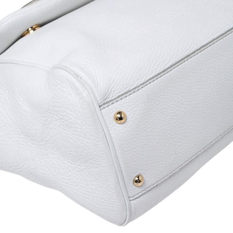 Pre Owned Dolce & Gabbana White Leather Large Miss Sicily Top Handle Bag
