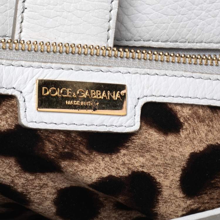 Pre Owned Dolce & Gabbana White Leather Large Miss Sicily Top Handle Bag