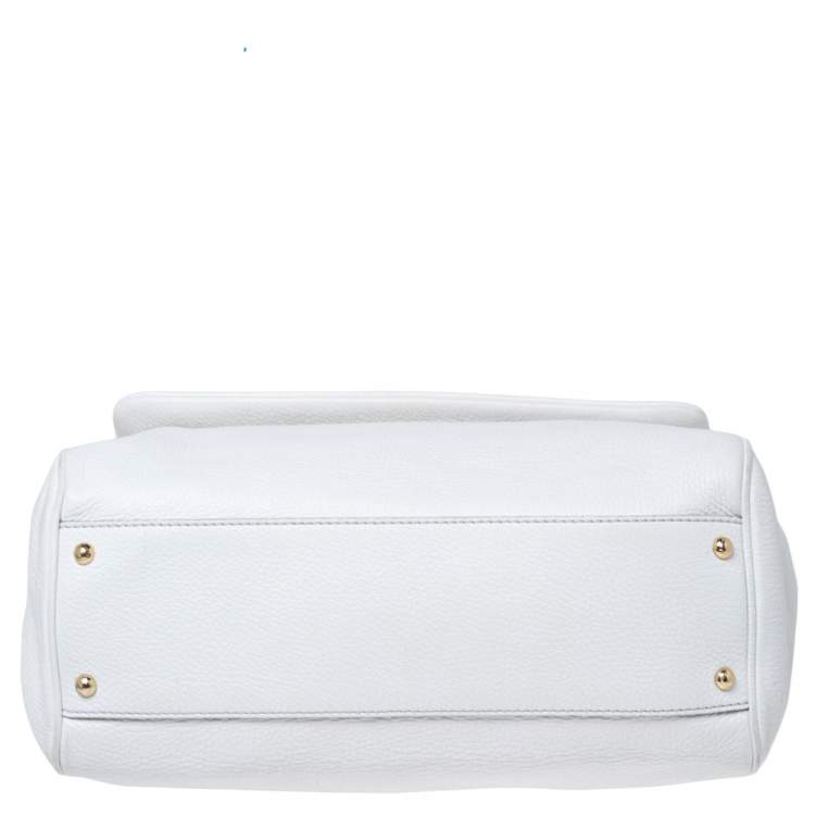Pre Owned Dolce & Gabbana White Leather Large Miss Sicily Top Handle Bag
