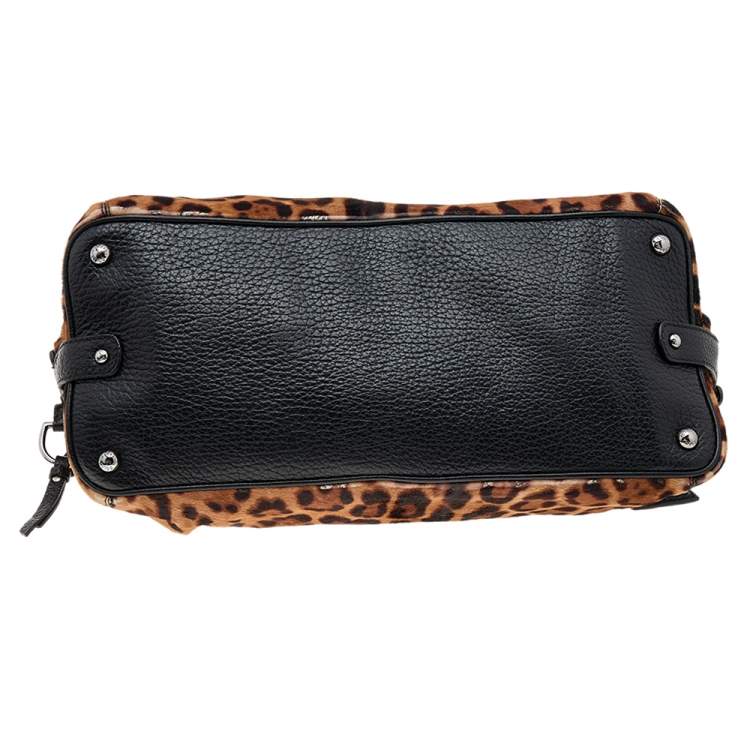 Pre Owned Dolce & Gabbana Black/Beige Leopard Print Calf Hair And Leather Satchel