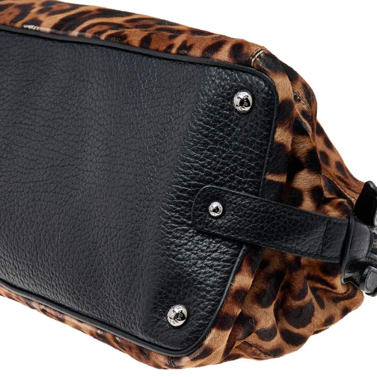 Pre Owned Dolce & Gabbana Black/Beige Leopard Print Calf Hair And Leather Satchel