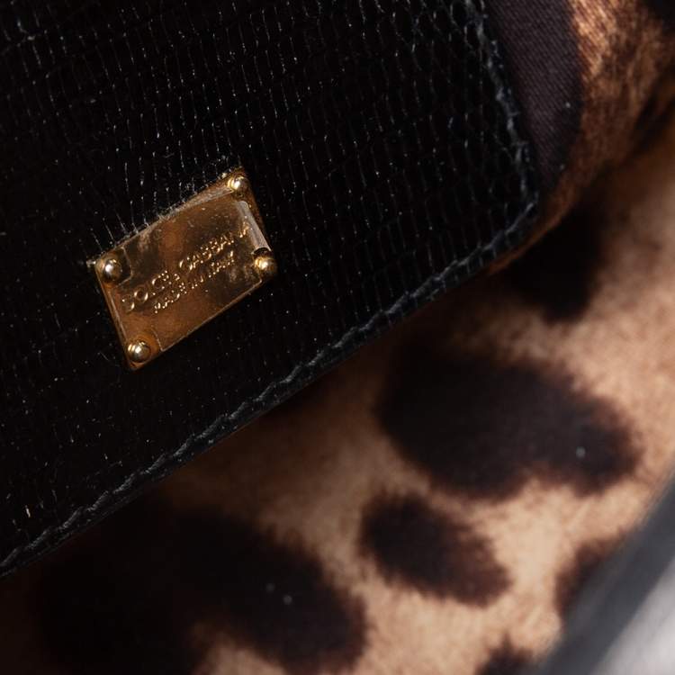 Pre Owned Dolce & Gabbana Choco Black Lizard Embossed Leather Small Miss Monica Top Handle Bag