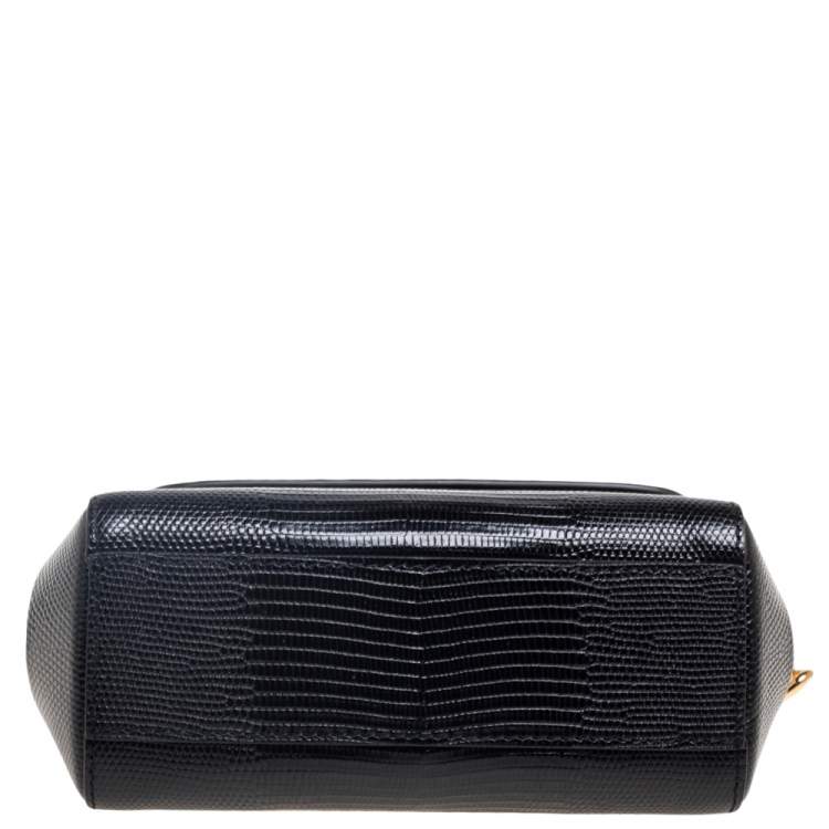 Pre Owned Dolce & Gabbana Black Lizard Embossed Leather Mini Miss Sicily Top Handle Bag