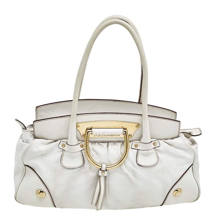 Pre Owned Dolce & Gabbana White Grained Leather Satchel