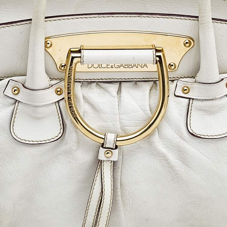 Pre Owned Dolce & Gabbana White Grained Leather Satchel