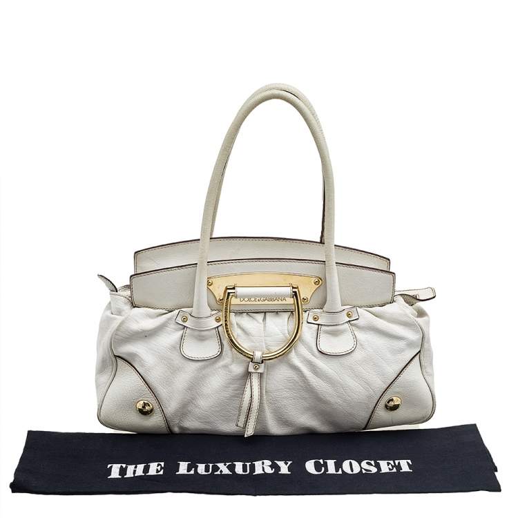 Pre Owned Dolce & Gabbana White Grained Leather Satchel