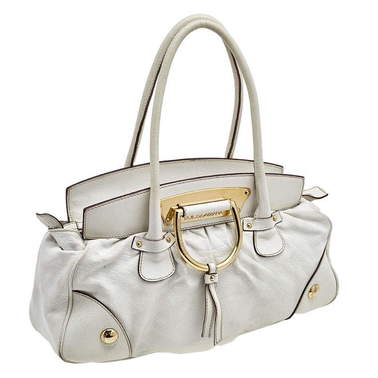 Pre Owned Dolce & Gabbana White Grained Leather Satchel