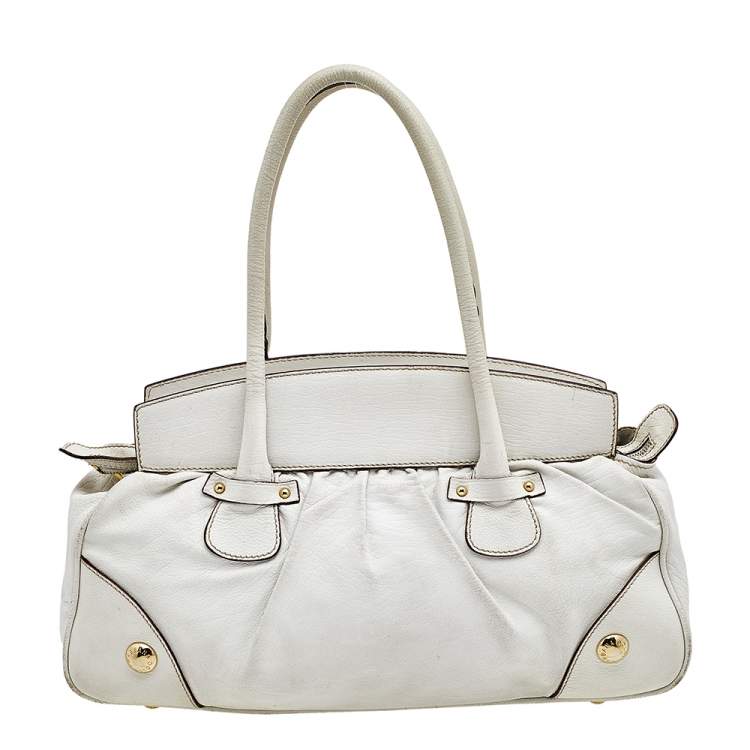 Pre Owned Dolce & Gabbana White Grained Leather Satchel