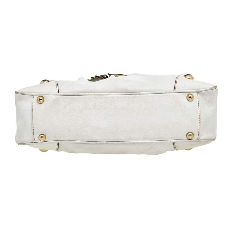 Pre Owned Dolce & Gabbana White Grained Leather Satchel