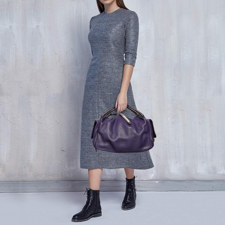 Pre Owned Dolce & Gabbana Purple Leather And Patent Leather Miss Zip Satchel