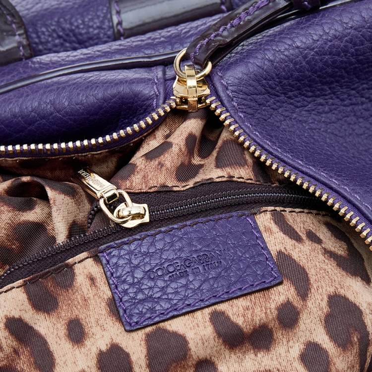 Pre Owned Dolce & Gabbana Purple Leather And Patent Leather Miss Zip Satchel