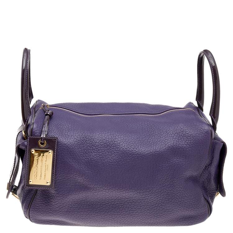 Pre Owned Dolce & Gabbana Purple Leather And Patent Leather Miss Zip Satchel