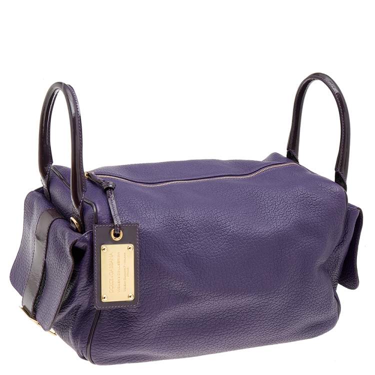 Pre Owned Dolce & Gabbana Purple Leather And Patent Leather Miss Zip Satchel