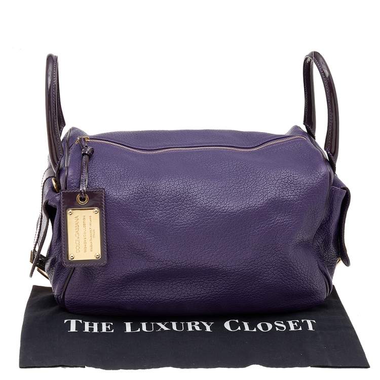 Pre Owned Dolce & Gabbana Purple Leather And Patent Leather Miss Zip Satchel