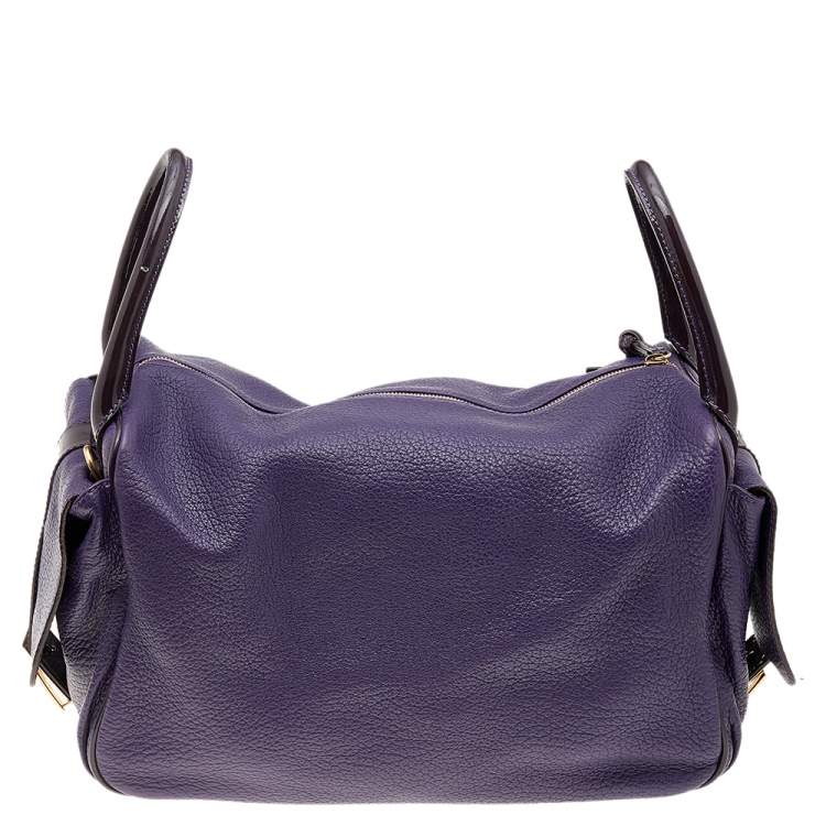Pre Owned Dolce & Gabbana Purple Leather And Patent Leather Miss Zip Satchel