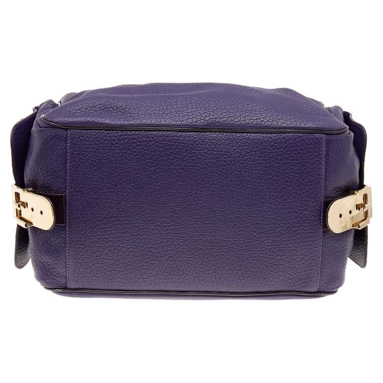 Pre Owned Dolce & Gabbana Purple Leather And Patent Leather Miss Zip Satchel