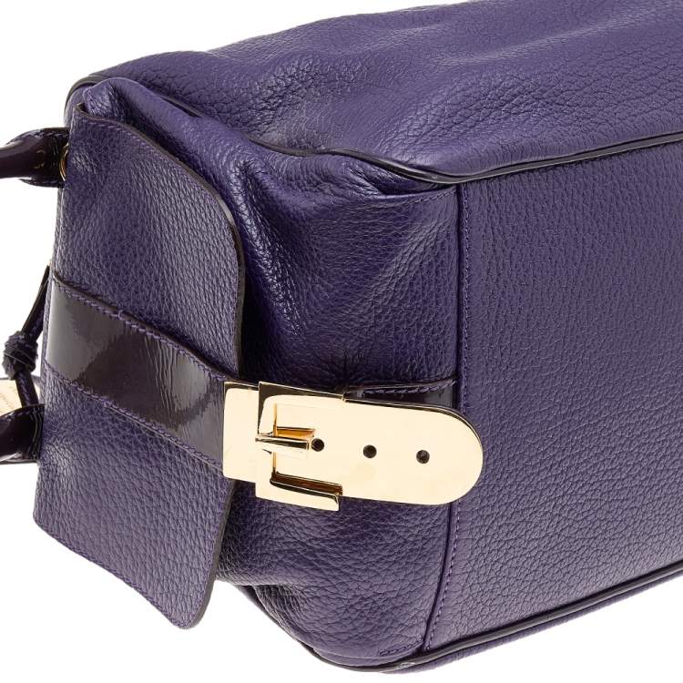 Pre Owned Dolce & Gabbana Purple Leather And Patent Leather Miss Zip Satchel