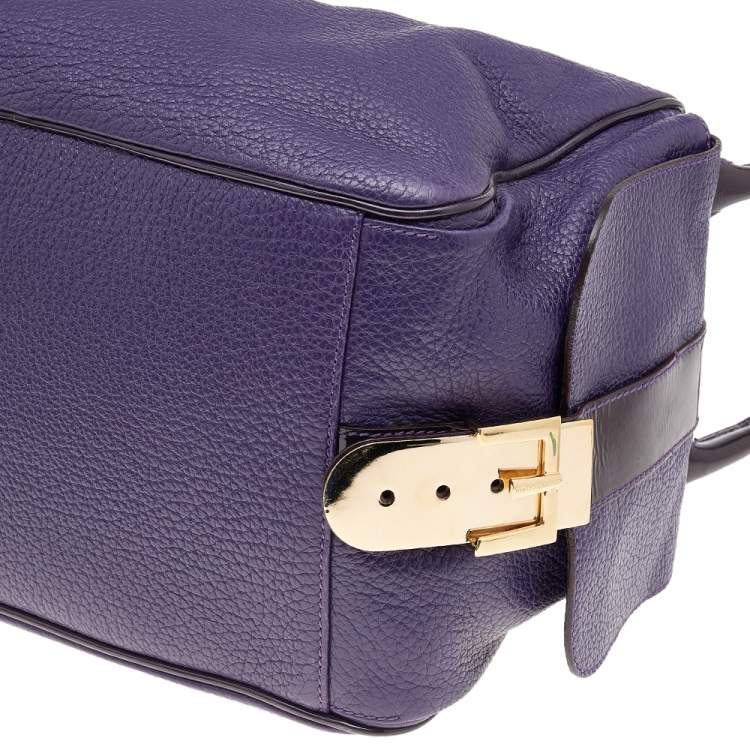 Pre Owned Dolce & Gabbana Purple Leather And Patent Leather Miss Zip Satchel