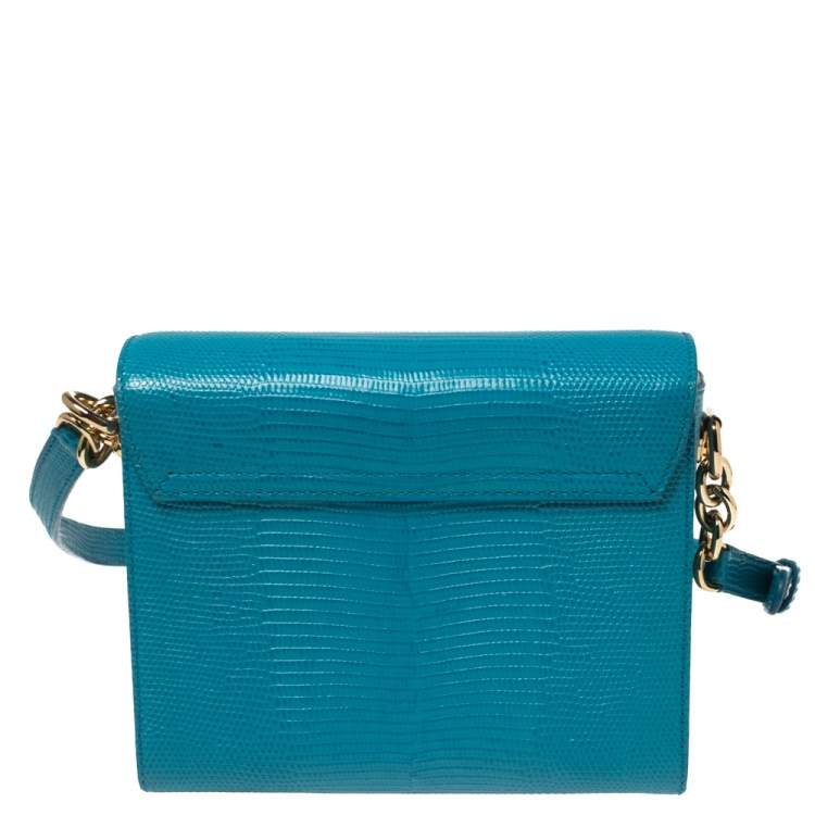 Pre Owned Dolce & Gabbana Blue Lizard Embossed Leather Small DG Millennials Shoulder Bag