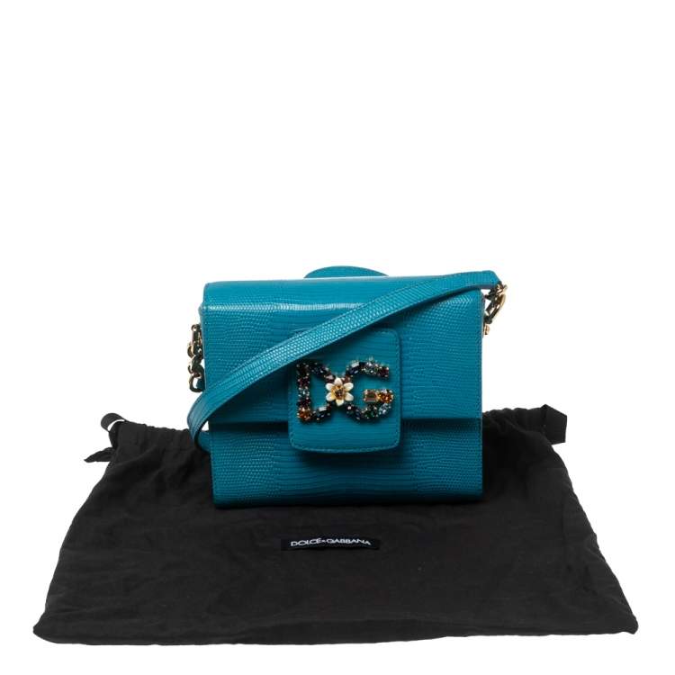 Pre Owned Dolce & Gabbana Blue Lizard Embossed Leather Small DG Millennials Shoulder Bag
