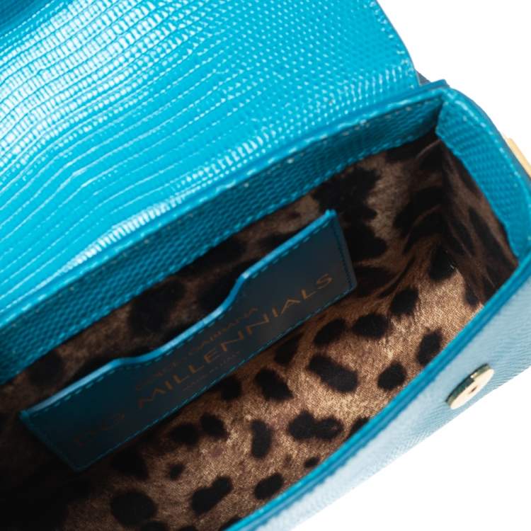 Pre Owned Dolce & Gabbana Blue Lizard Embossed Leather Small DG Millennials Shoulder Bag