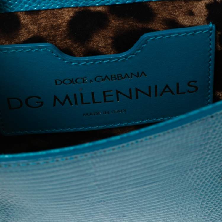 Pre Owned Dolce & Gabbana Blue Lizard Embossed Leather Small DG Millennials Shoulder Bag