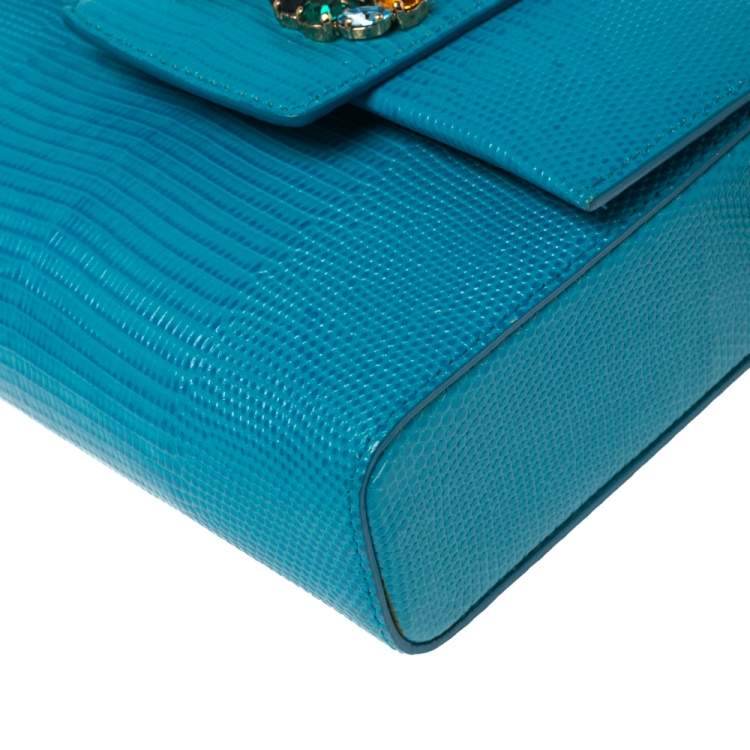 Pre Owned Dolce & Gabbana Blue Lizard Embossed Leather Small DG Millennials Shoulder Bag