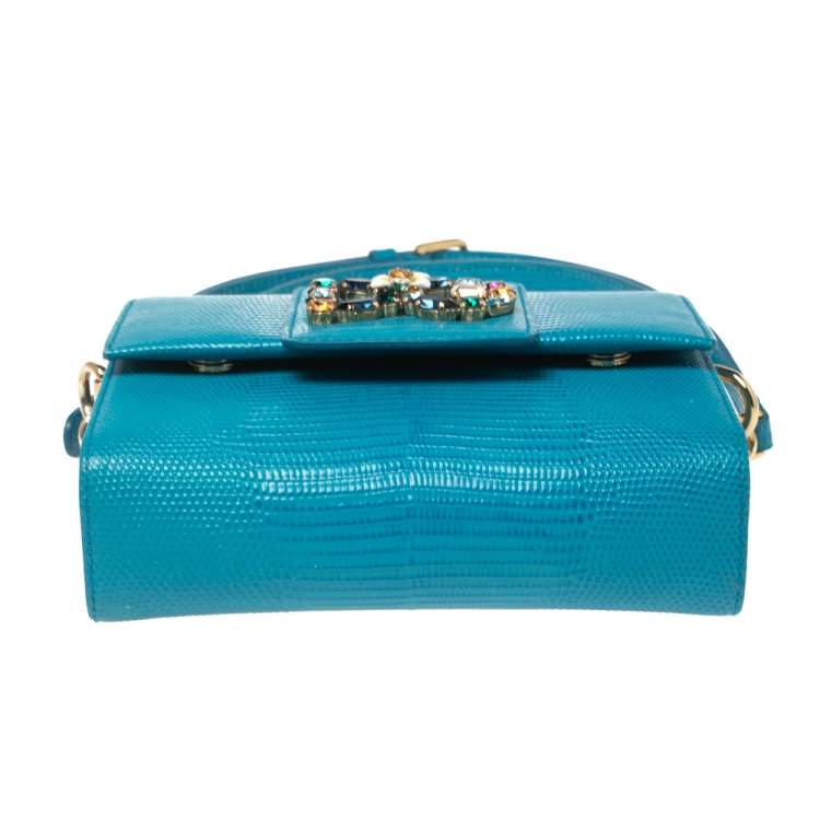 Pre Owned Dolce & Gabbana Blue Lizard Embossed Leather Small DG Millennials Shoulder Bag