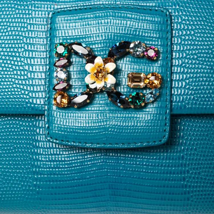 Pre Owned Dolce & Gabbana Blue Lizard Embossed Leather Small DG Millennials Shoulder Bag