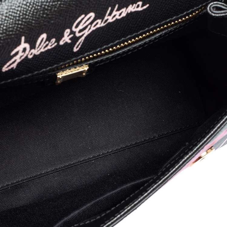 Pre Owned Dolce & Gabbana Black Rose Print Leather Medium Miss Sicily Top Handle Bag