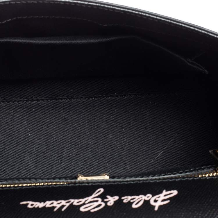 Pre Owned Dolce & Gabbana Black Rose Print Leather Medium Miss Sicily Top Handle Bag