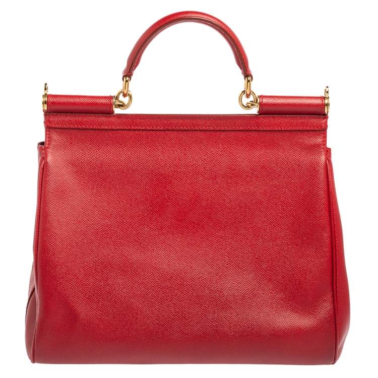 Pre Owned Dolce & Gabbana Red Leather Large Miss Sicily Top Handle Bag
