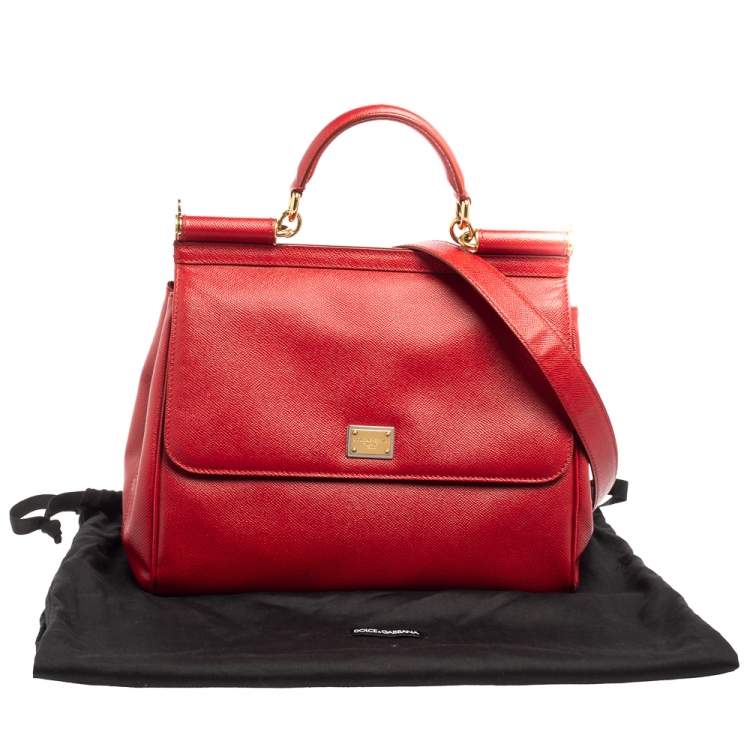 Pre Owned Dolce & Gabbana Red Leather Large Miss Sicily Top Handle Bag
