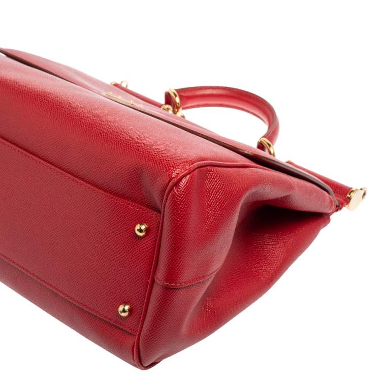 Pre Owned Dolce & Gabbana Red Leather Large Miss Sicily Top Handle Bag