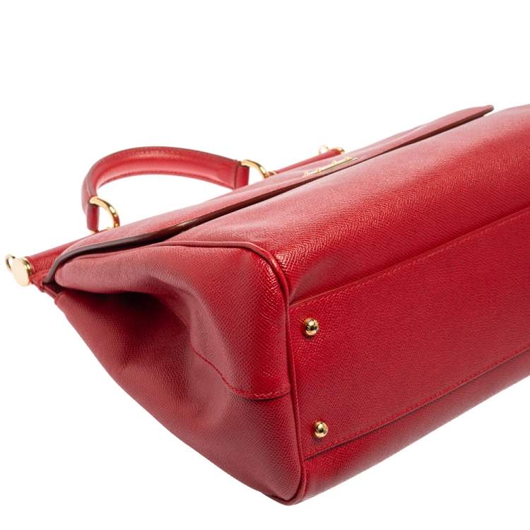 Pre Owned Dolce & Gabbana Red Leather Large Miss Sicily Top Handle Bag