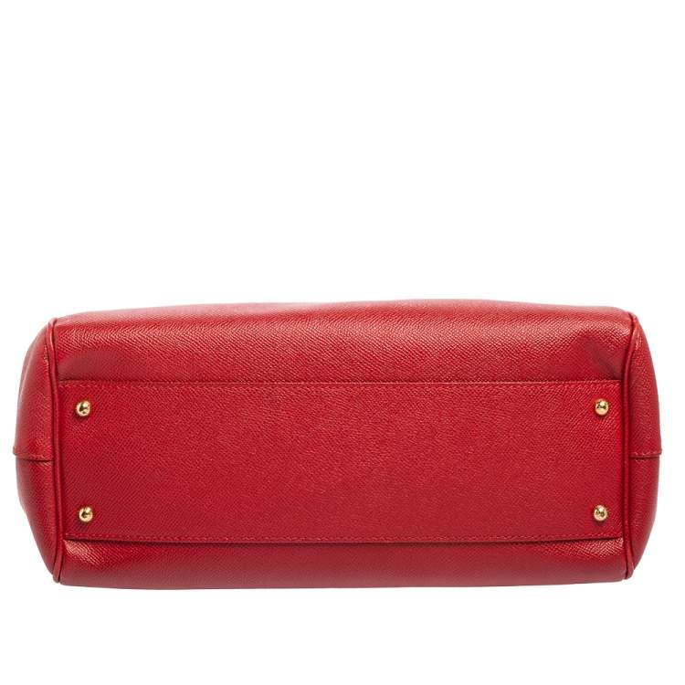 Pre Owned Dolce & Gabbana Red Leather Large Miss Sicily Top Handle Bag