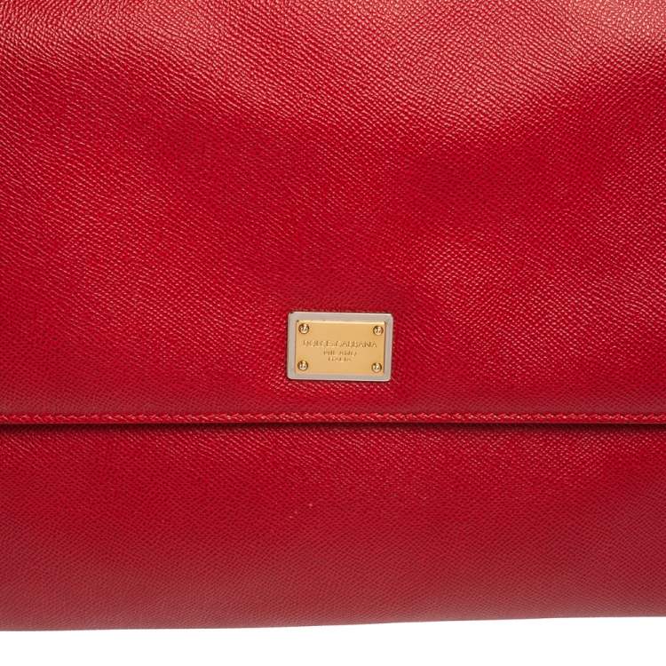 Pre Owned Dolce & Gabbana Red Leather Large Miss Sicily Top Handle Bag
