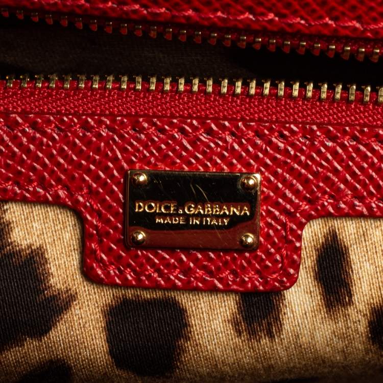 Pre Owned Dolce & Gabbana Red Leather Large Miss Sicily Top Handle Bag