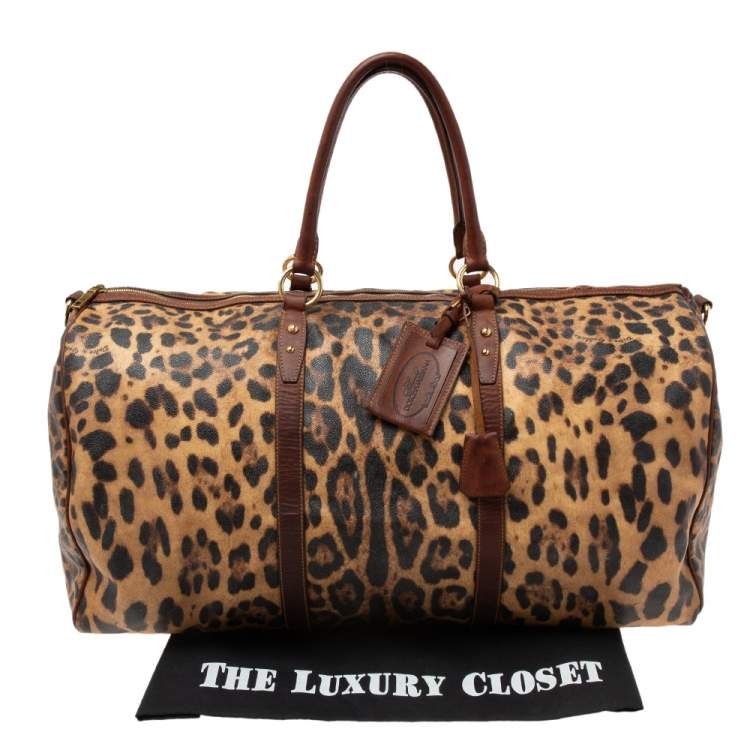 Pre Owned Dolce & Gabbana Brown Leopard Print Coated Canvas and Leather Miss Escape Duffel Bag