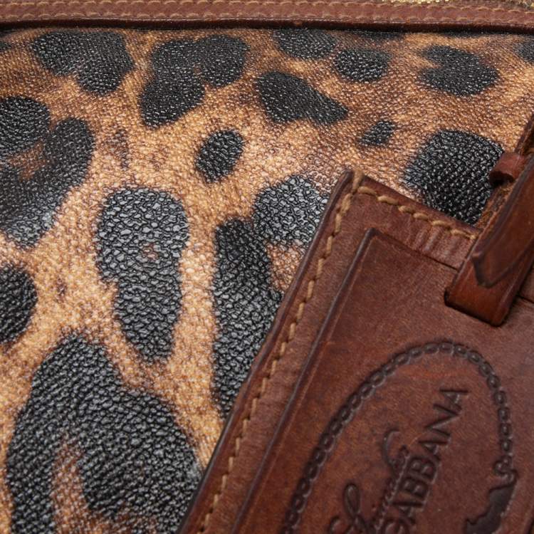 Pre Owned Dolce & Gabbana Brown Leopard Print Coated Canvas and Leather Miss Escape Duffel Bag