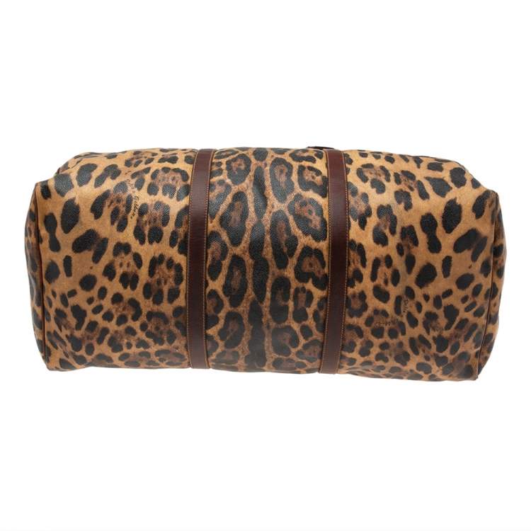 Pre Owned Dolce & Gabbana Brown Leopard Print Coated Canvas and Leather Miss Escape Duffel Bag
